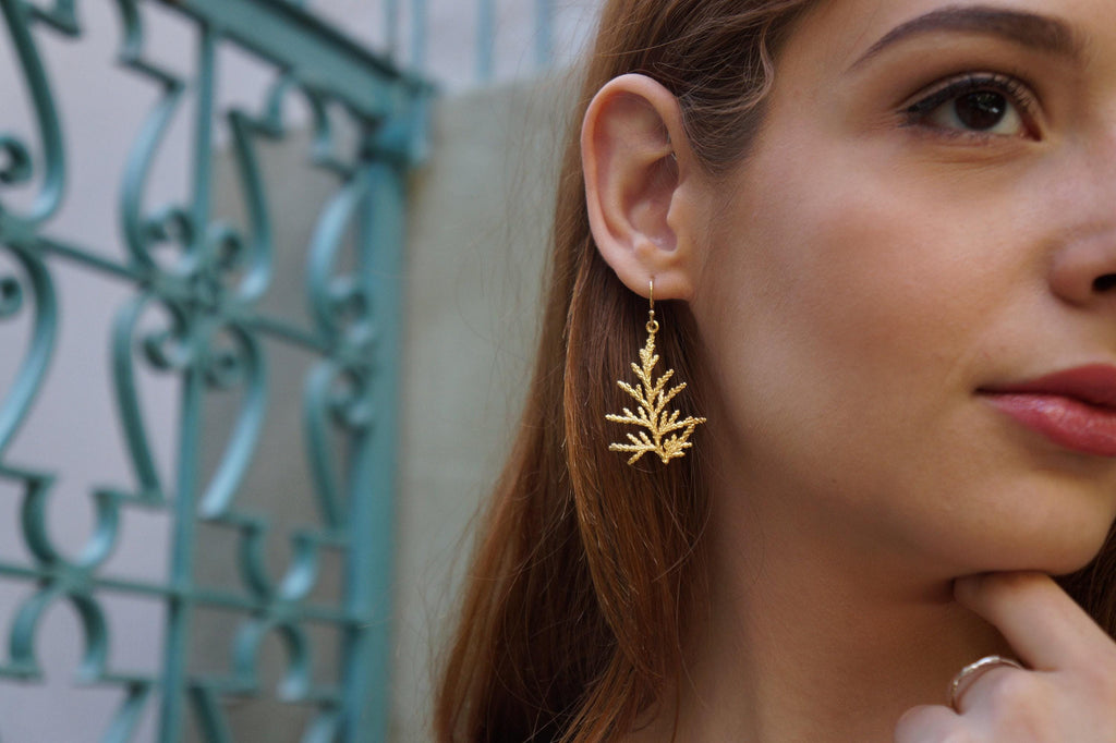 Cypress Leaf Earrings: Handmade Solid Gold Jewelry (9K, 14K, or 18K)