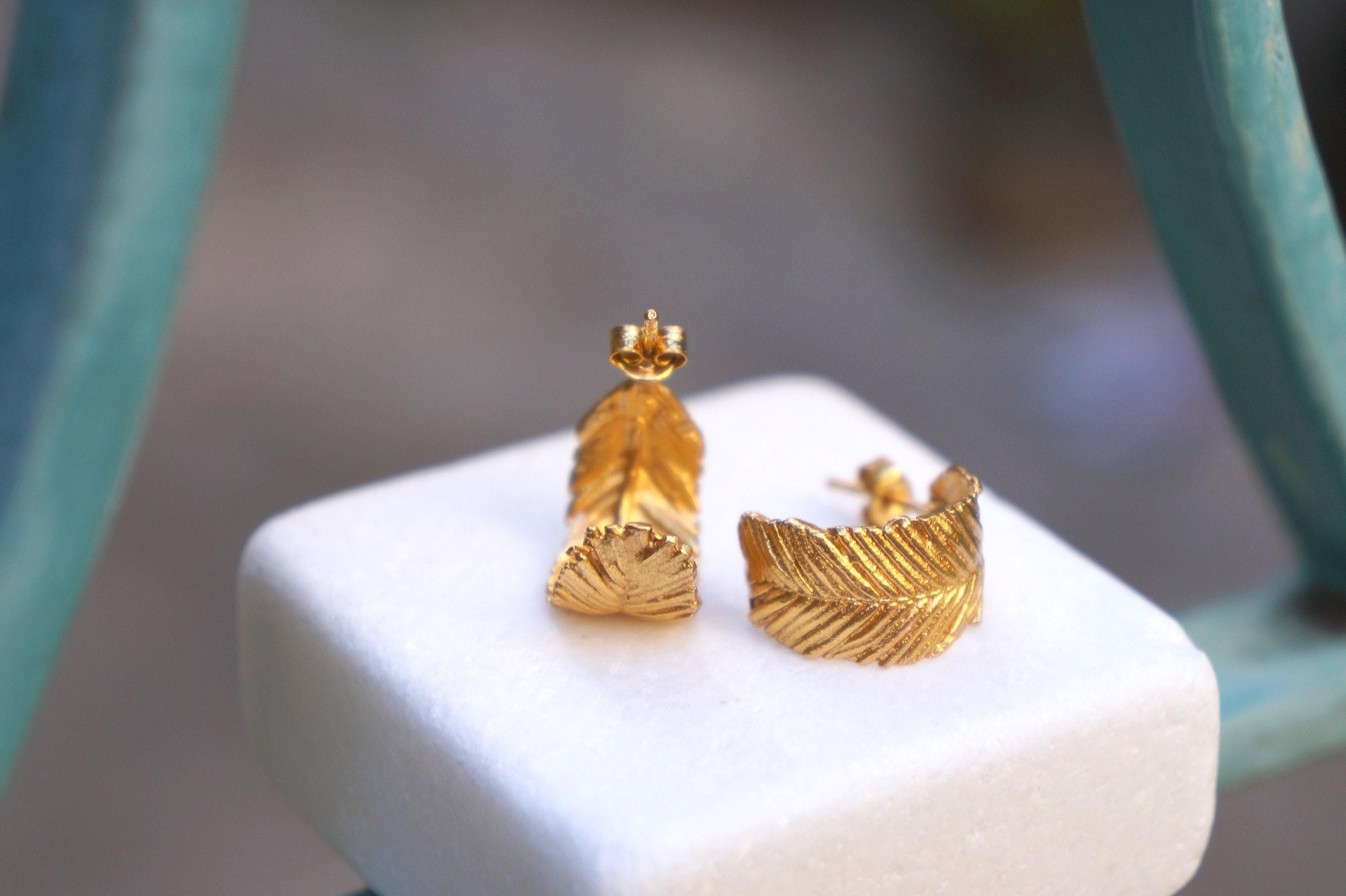 Solid Gold Acacia Leaf Hoop Earrings - Nature Inspired Jewelry