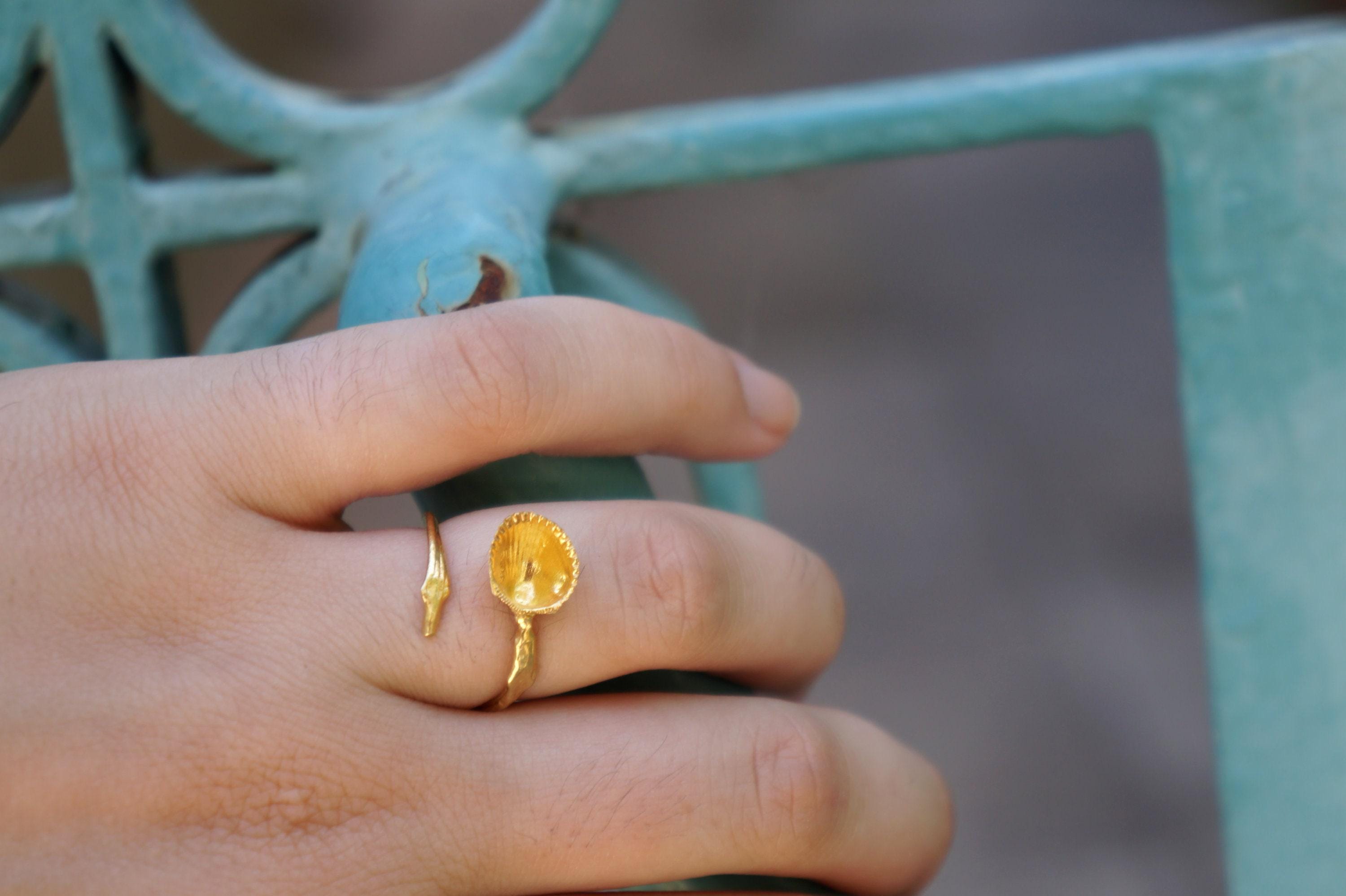 Solid Gold Ring: Real Sea Shell and Branch Design - Adjustable Fit