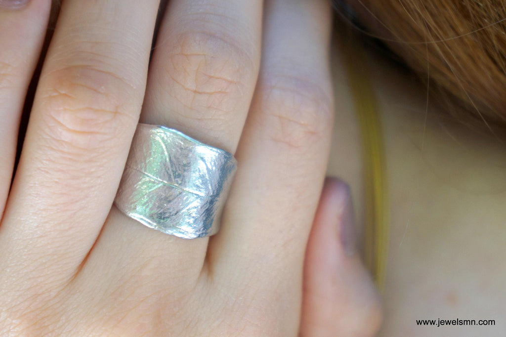 Botanical Olive Leaf Ring, 14K White Gold (Adjustable Wide Band)