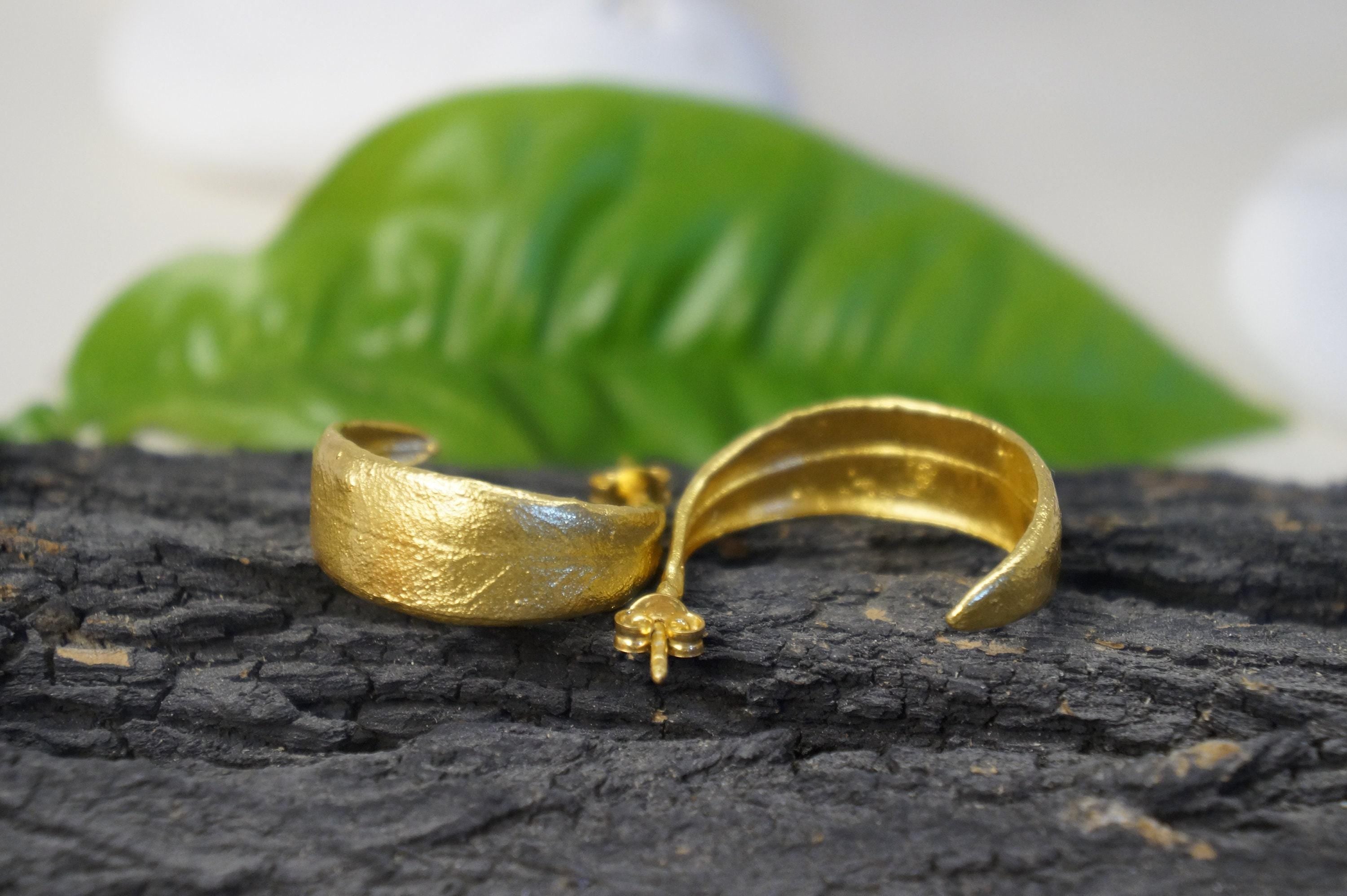 Olive Leaf Earrings: Solid Gold Hoops (9K, 14K, or 18K)