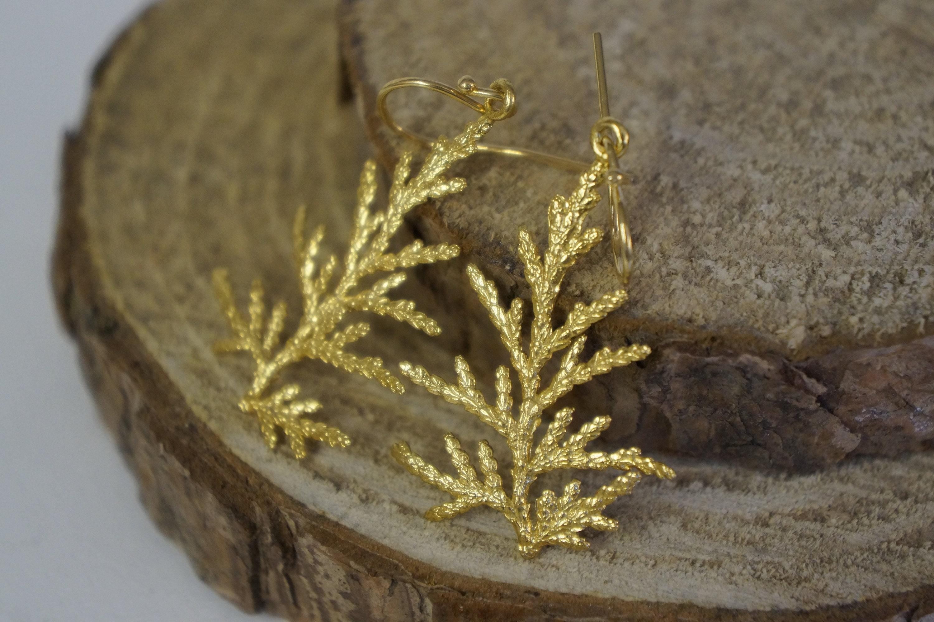 Cypress Leaf Earrings: Handmade Solid Gold Jewelry (9K, 14K, or 18K)