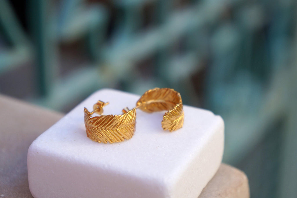 Solid Gold Acacia Leaf Hoop Earrings - Nature Inspired Jewelry