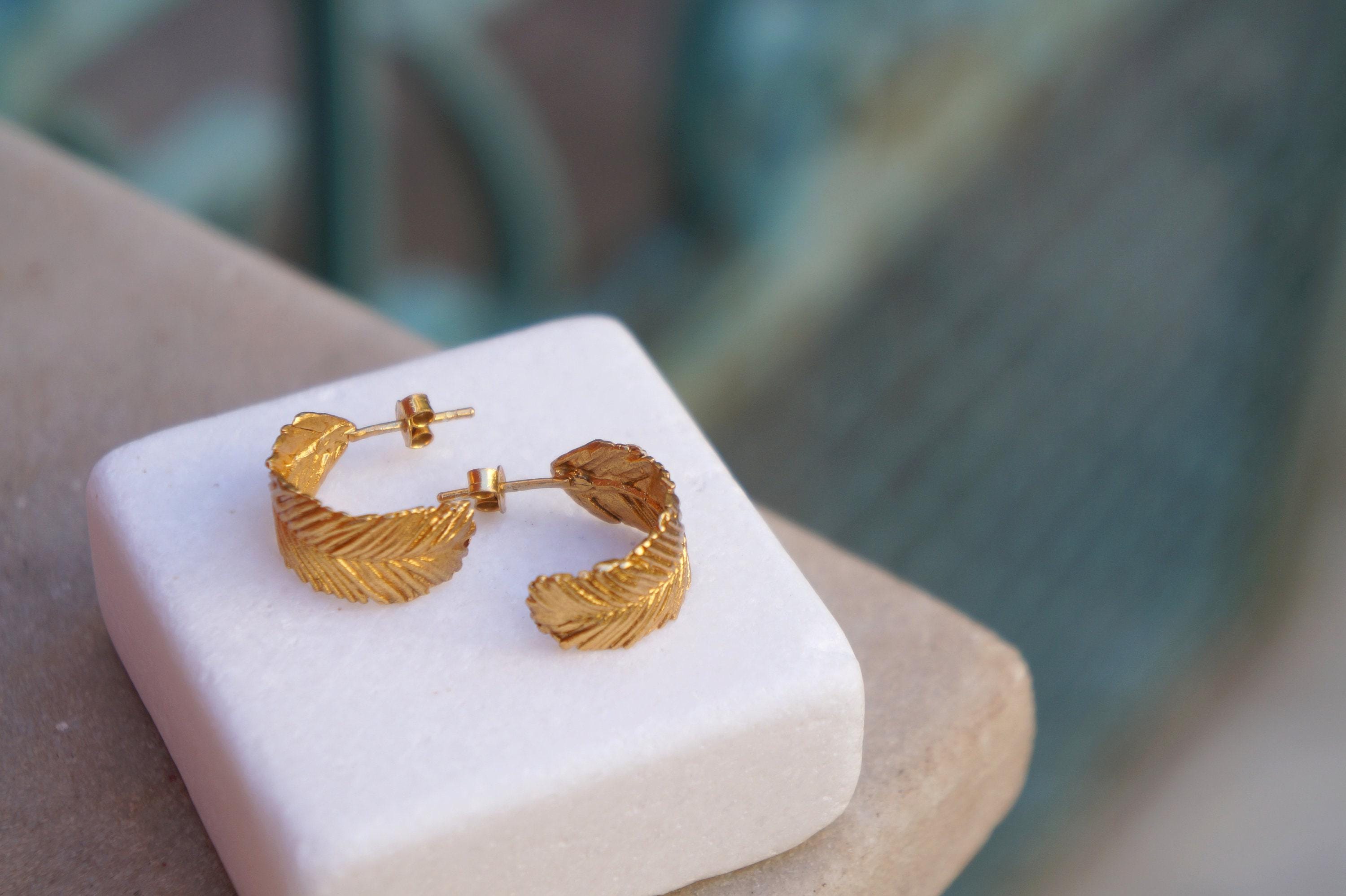 Solid Gold Acacia Leaf Hoop Earrings - Nature Inspired Jewelry