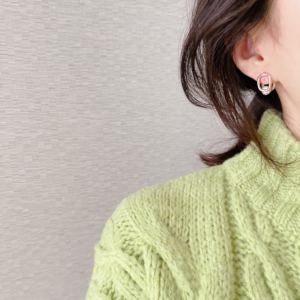 Cubic oval huggie earrings