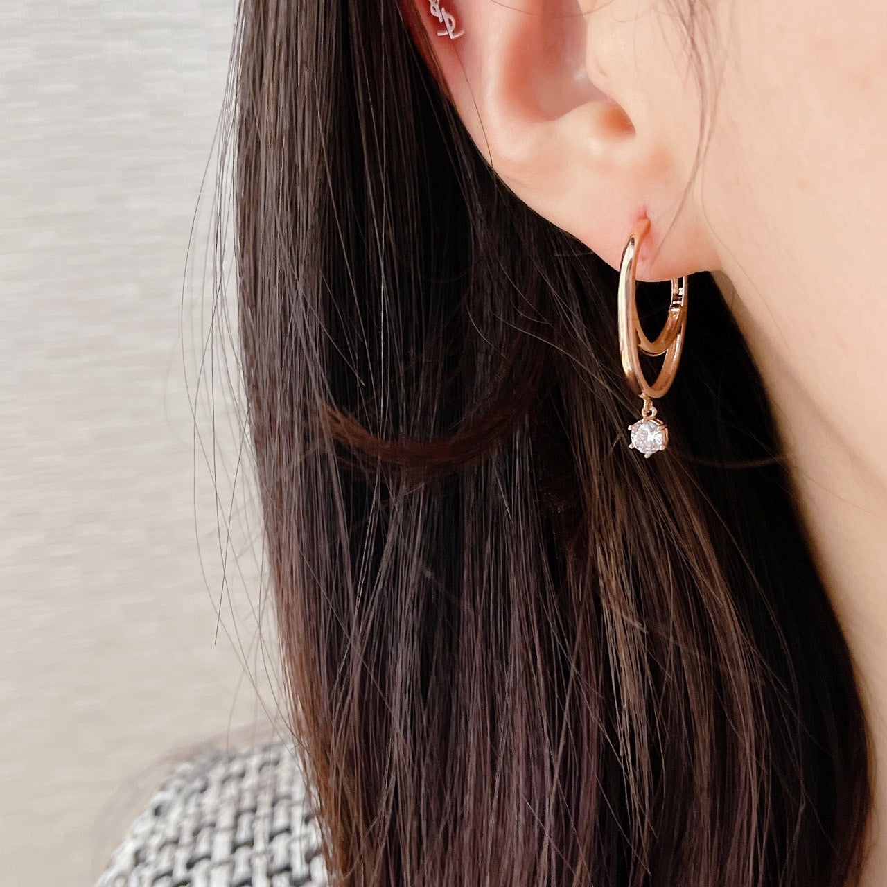 Double cubic dangle huggie earrings