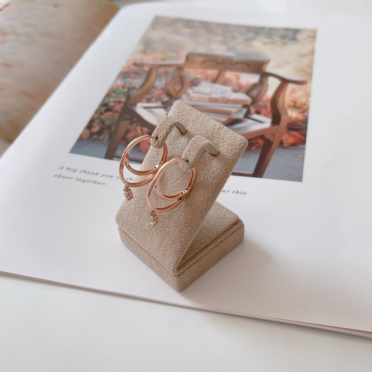 Double cubic dangle huggie earrings