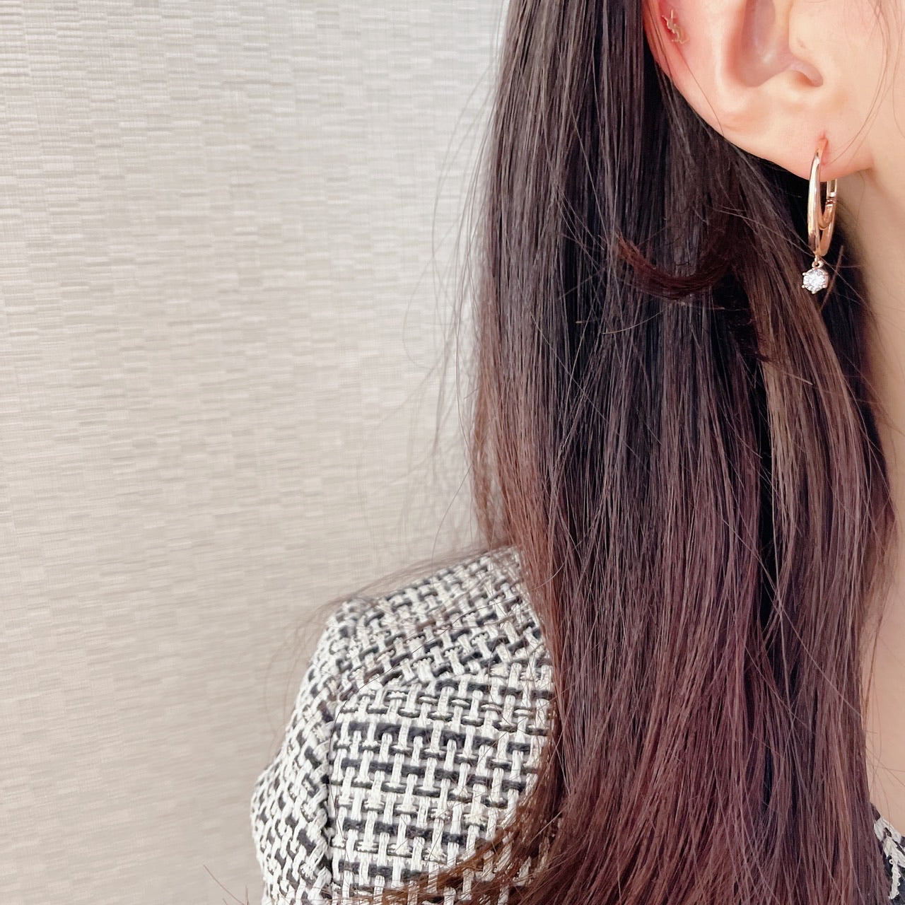 Double cubic dangle huggie earrings