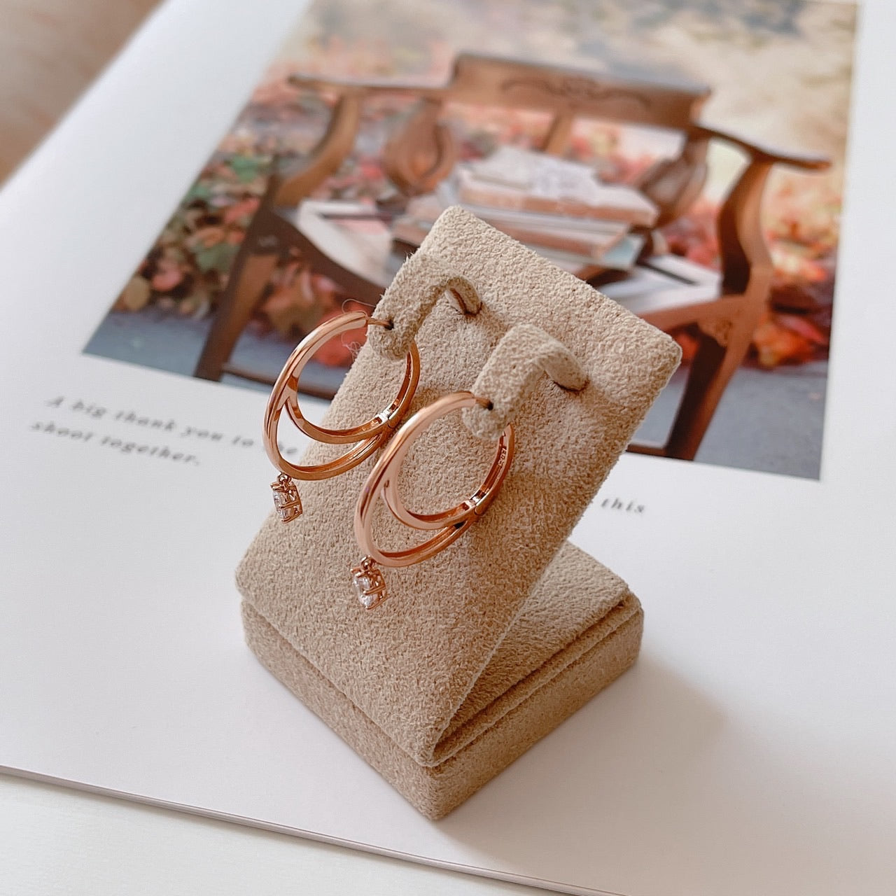 Double cubic dangle huggie earrings