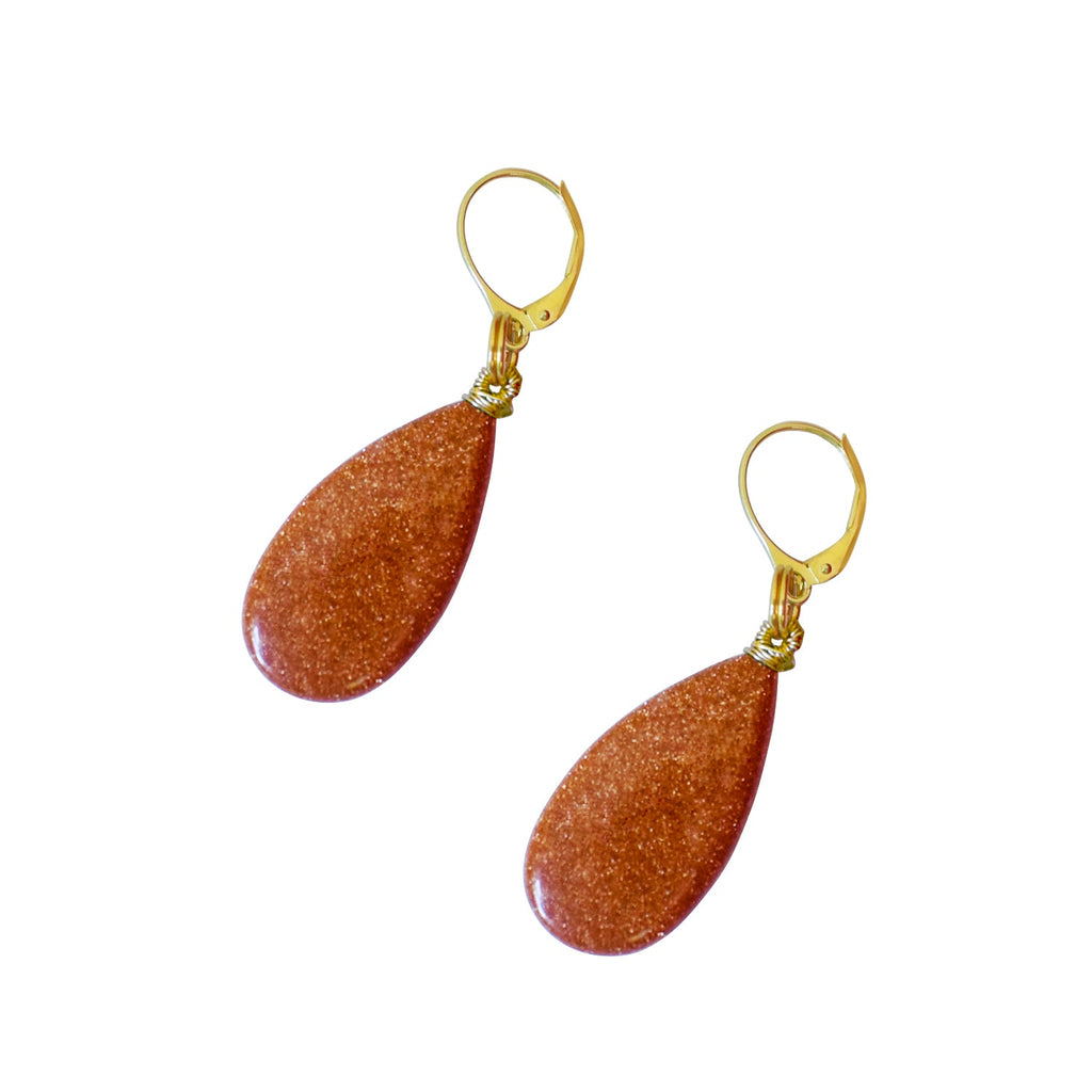 Brown Goldstone Yellow Gold Vermeil Earrings, Bold and Beautiful Statement Jewelry, Bloom Collection | by nlanlaVictory
