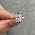 Oval Cut Diamond Bezel Setting 14K Solid Gold Solitaire Ring For Women