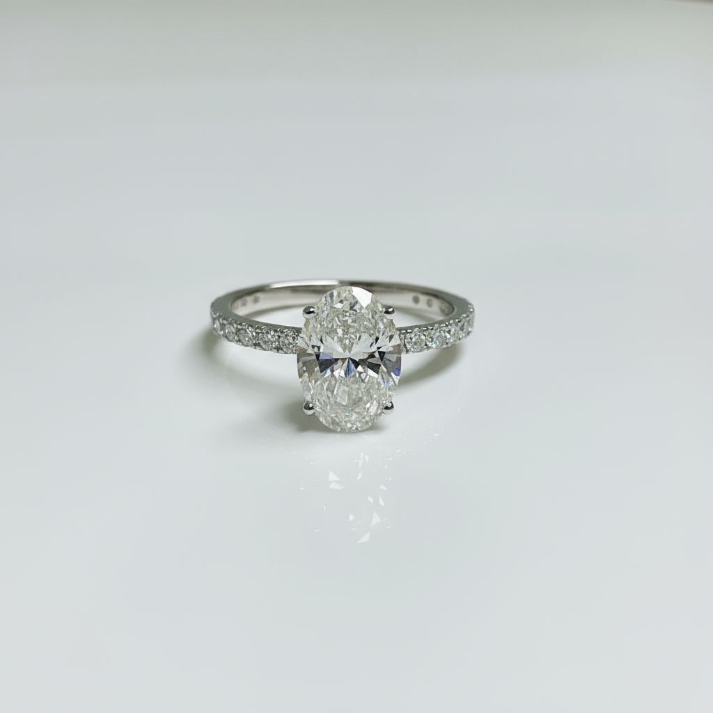 2 to 4 Carat Oval Cut Pave Setting 14K Solid Gold Solitaire Diamond Engagement Ring