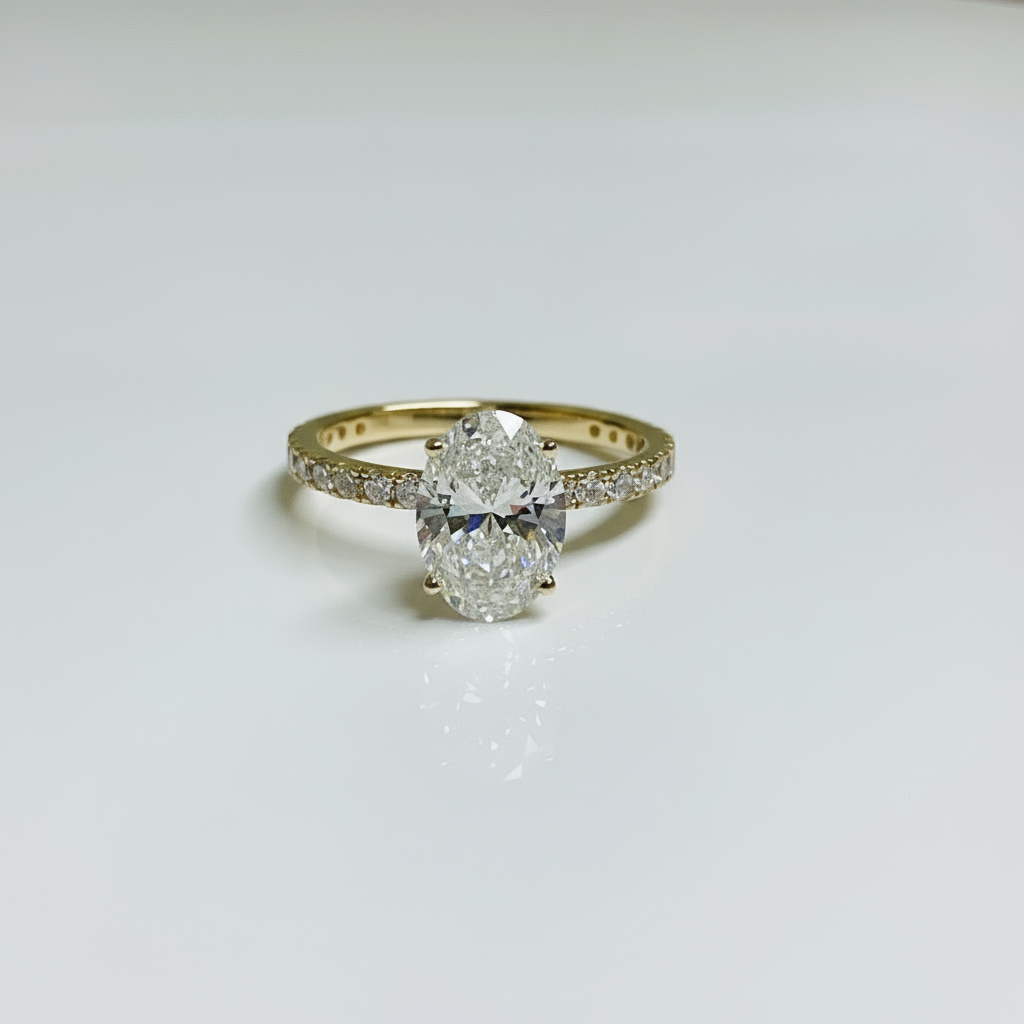 2 to 4 Carat Oval Cut Pave Setting 14K Solid Gold Solitaire Diamond Engagement Ring