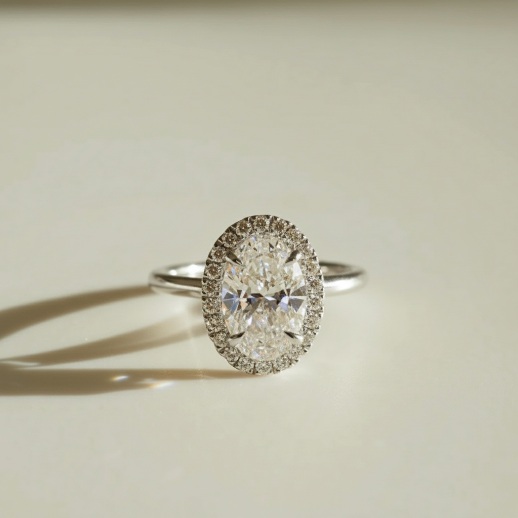 2 to 3 Carat Oval Cut Single Halo 14K Solid Gold Solitaire Diamond Engagement Ring