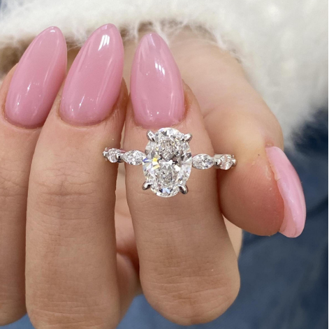 Oval Cut Side Marquies Band Hidden Halo Diamond 14K Solid Gold Engagement Ring