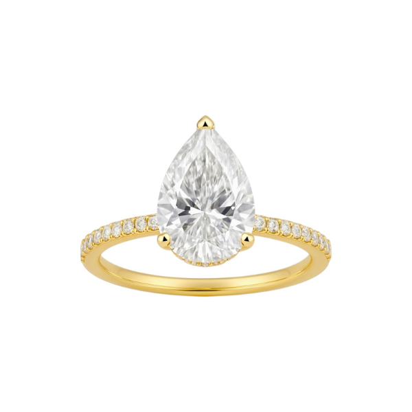 2 Carat Pear Shape Hidden Halo 14K Solid Gold Diamond Engagement Ring