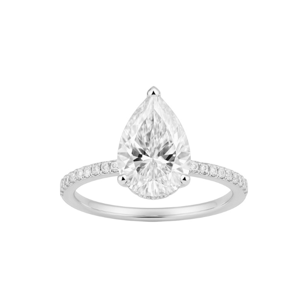 2 Carat Pear Shape Hidden Halo 14K Solid Gold Diamond Engagement Ring