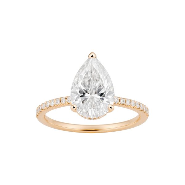 2 Carat Pear Shape Hidden Halo 14K Solid Gold Diamond Engagement Ring