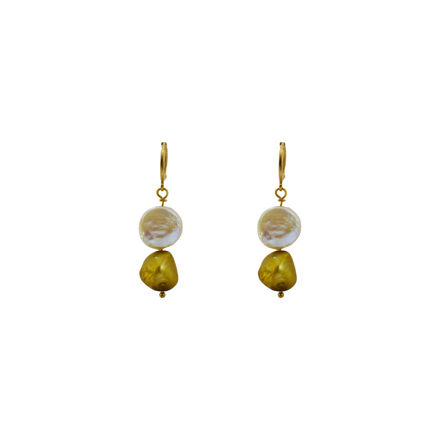 White Coin and Gold Pearl Freshwater Pearl Earrings | by Ifemi Jewels