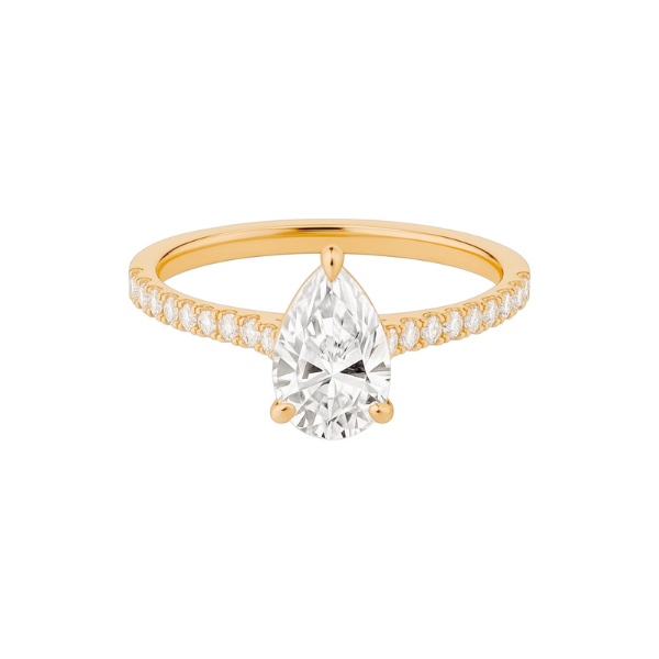 2 Carat Pear Shape Cathedral Setting 14K Solid Gold Diamond Engagement Ring