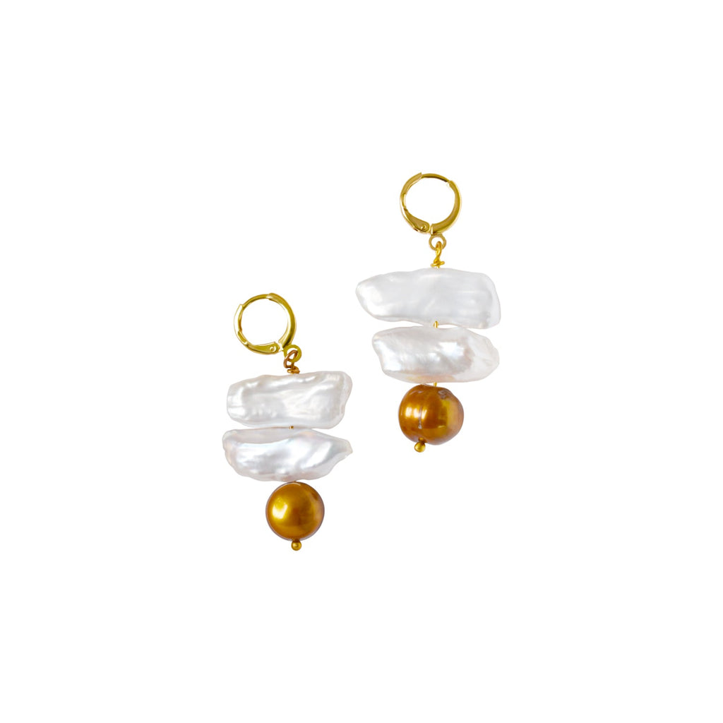 Unusual biwa bronze freshwater pearl huggie earrings | by Ifemi Jewels