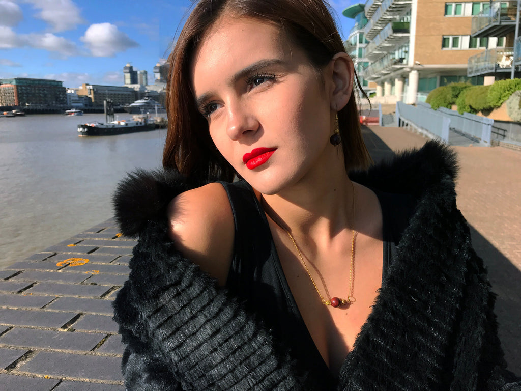 Jasper Gold Vermeil Necklace, Red Jasper Necklace, Gemstone Pendant Necklace | by nlanlaVictory