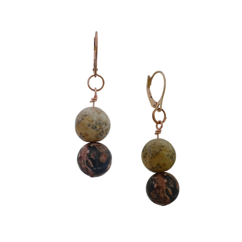 Picture Jasper and Leopard Skin Jasper Rose Gold Vermeil, 9k or 18k Rose Gold Earrings, Bloom Collection | by nlanlaVictory