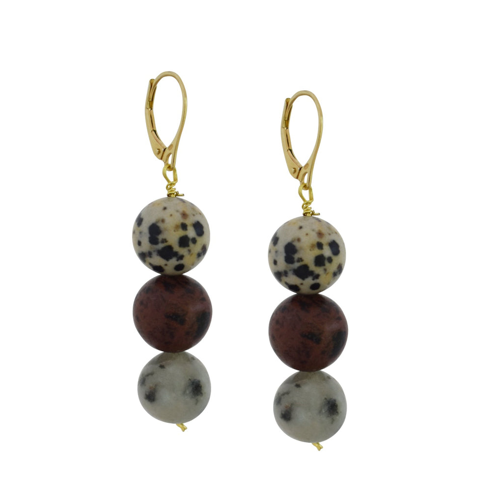Poppy, Dalmatian & Sesame Jasper Yellow gold vermeil or 9k or 18k gold earrings, Bloom Collection | by nlanlaVictory