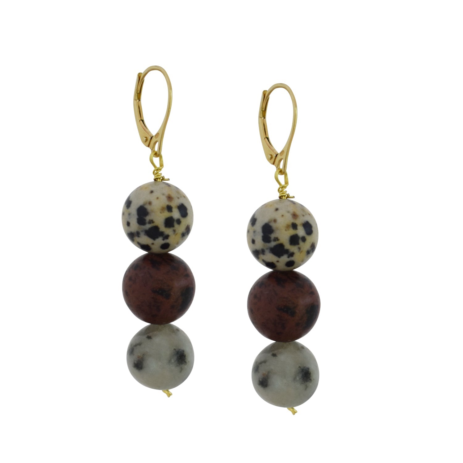 Poppy, Dalmatian & Sesame Jasper Yellow gold vermeil or 9k or 18k gold earrings, Bloom Collection | by nlanlaVictory
