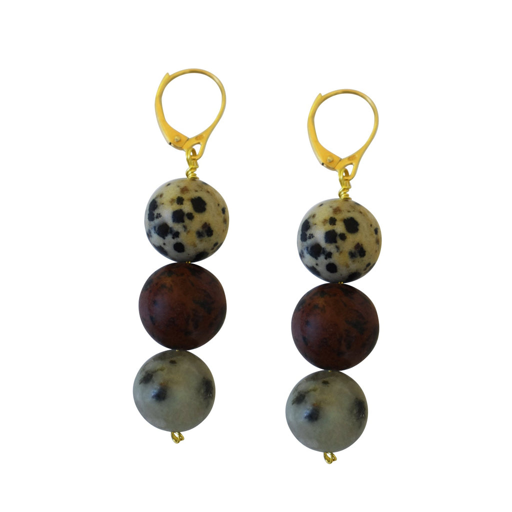 Poppy, Dalmatian & Sesame Jasper Yellow gold vermeil or 9k or 18k gold earrings, Bloom Collection | by nlanlaVictory