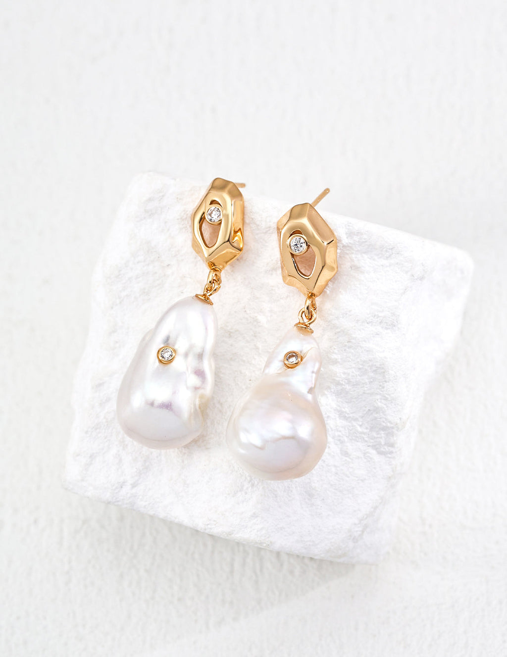 Vintage Natural Baroque Pearl Zircon Earrings