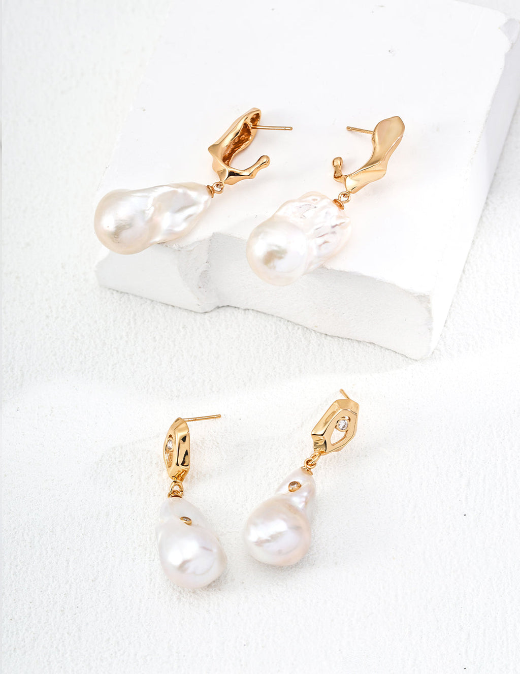 Vintage Natural Baroque Pearl Zircon Earrings