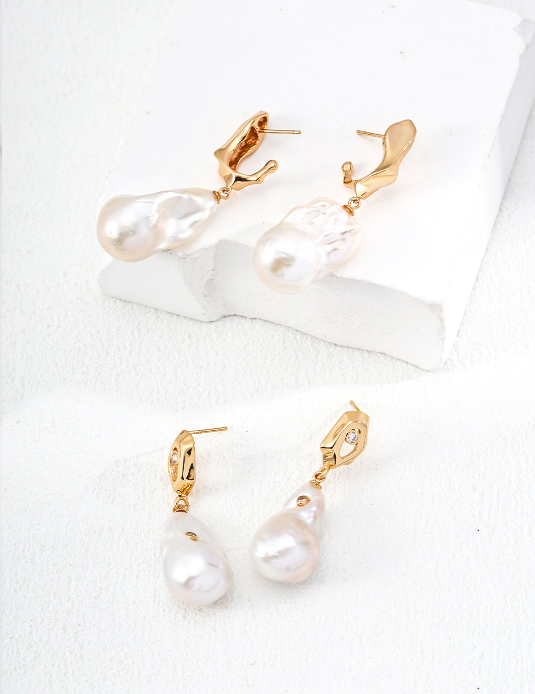 Vintage Natural Baroque Pearl Zircon Earrings